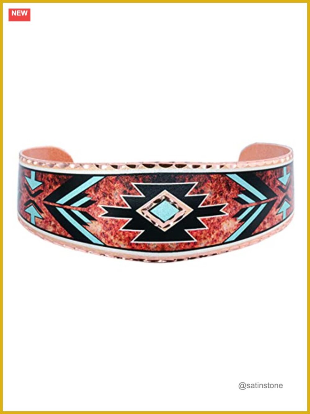 Native American Inspired Handmade Copper Cuff Bracelet Arrowhead Turquoise